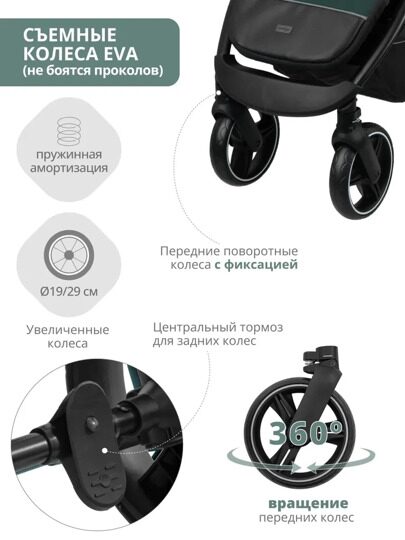Прогулочная коляска Indigo EPICA XL с регулируемой ручкой / темно-зеленый