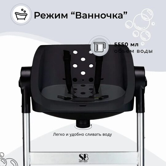 Стул - ванночка для купания новорожденных Sweet Baby Charli Chair 2в1 / Black