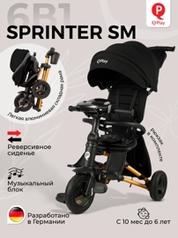 Велосипед трехколесный Qplay S700-17 SPRINTER SM Black (Rub/Gold) (муз.панель)
