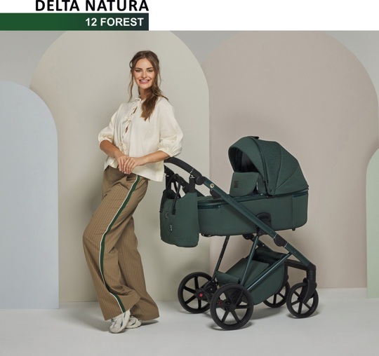 Коляска Adamex DELTA NATURA 3 в 1 / DN-12-FOREST (Темно-зеленая ткань-темно-зеленая рама)