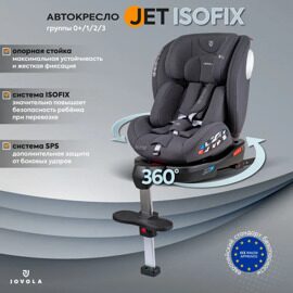 Автокресло детское Jovola JET 8.0 Isofix 0-36 кг с упором в пол / серый