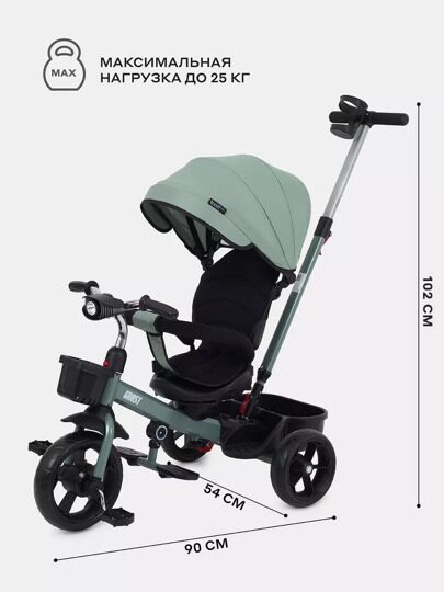 Детский трехколесный велосипед с ручкой Rant Basic GHOST RB250 / Green