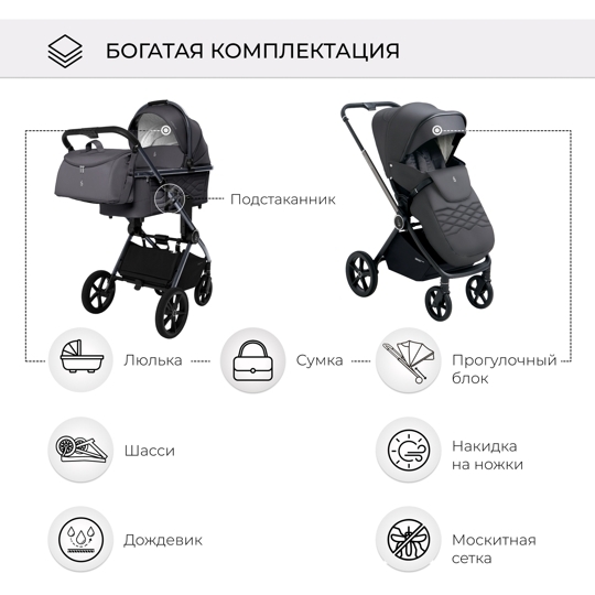 Коляска SBL Elegante 2 в 1 / Chrome  Grey