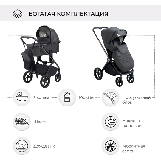 Коляска Sweet Baby Elegante 2 в 1 / Chrome Grey