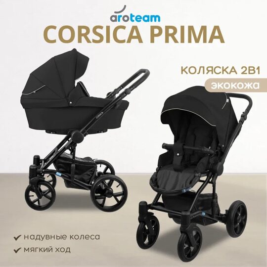 Коляска AroTeam CORSICA PRIMA 2 в 1 / 02 (черная кожа)