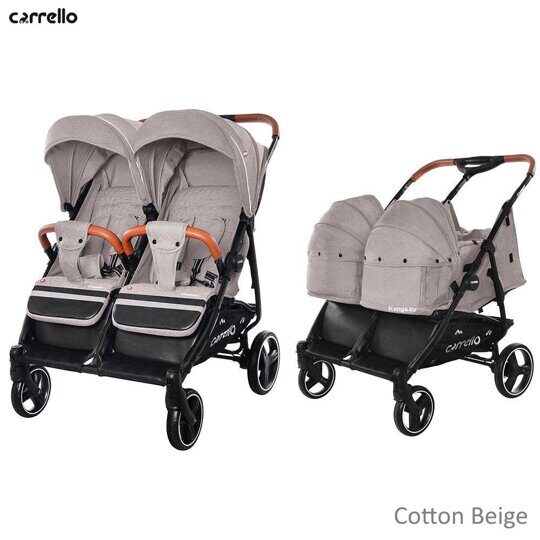 Прогулочная коляска для двойни Carrello Connect CRL-5502/1 с переносками COTTON BEIGE
