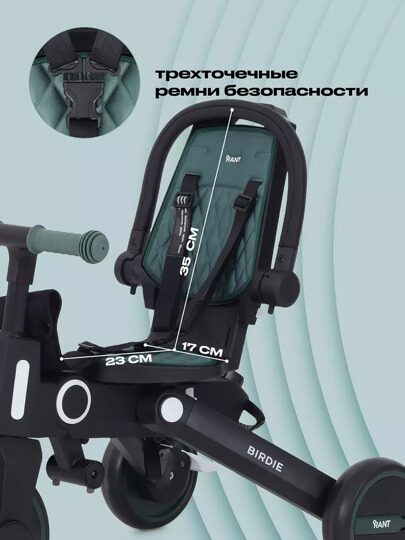Детский трехколесный велосипед с ручкой Rant Birdie RB202 / Olive