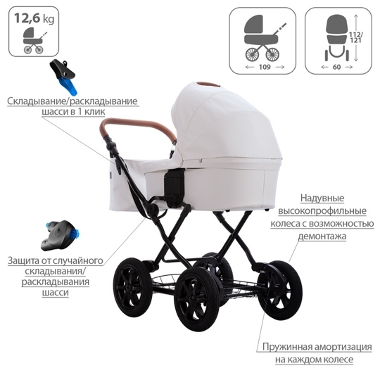 Коляска Bebetto AQUARIUS PRO 3 в 1 / 01 (белая кожа)