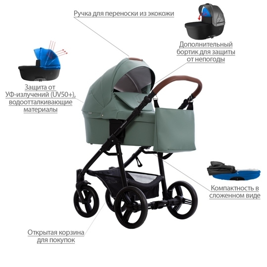 Коляска Bebetto KITELLI PRO  3 в 1 / pro 01 (белая кожа)