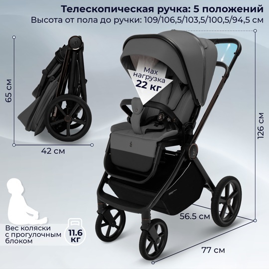 Коляска SBL Elegante Therma 2 в 1 / Dark Grey