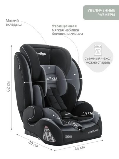 Автокресло Indigo WINNER ISOFIX 1+2+3 (9-36 кг) / YB706B черный-серый