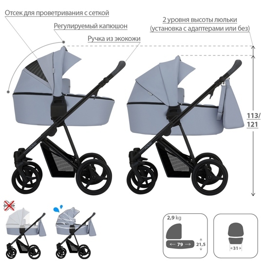 Коляска Bebetto FLAVIO PRO 3 в 1 / 06 (черная кожа)