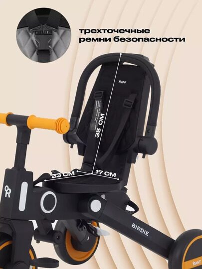 Детский трехколесный велосипед с ручкой Rant Birdie RB202 / Graphite