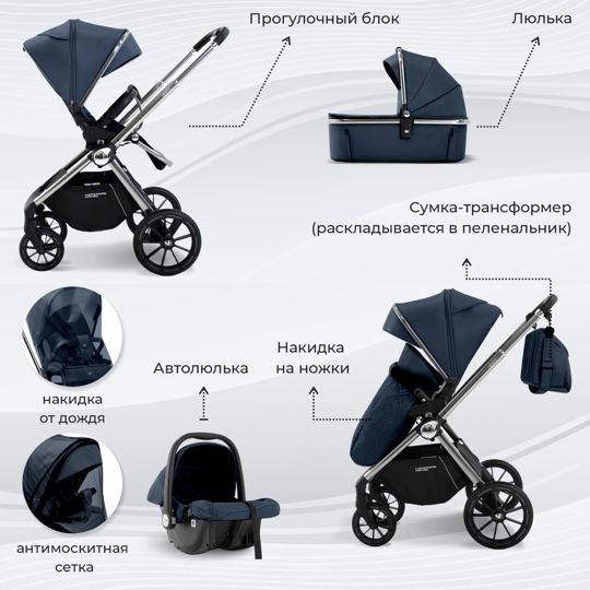 Коляска Sweet Baby Vento 3 в 1 / Silver Blue