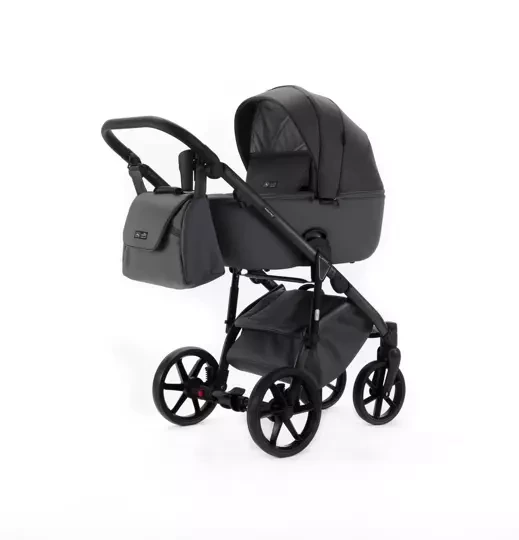 Коляска Adamex NOLA Natura 3 в 1 / STONE-10 Темно-серая ткань, Темно-серая экокожа