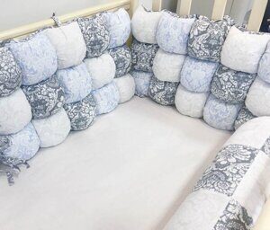 Комплект в кроватку Бомбон Дамаск серый-голубой-молочный 08.41 (12 предметов)