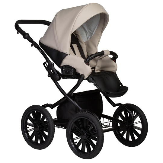 Коляска Indigo MIO ECO Plus 14" 2 в 1 / 04 (черная кожа+св.бежевая кожа)