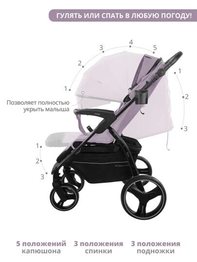 Прогулочная коляска Indigo EPICA XL с регулируемой ручкой / фиолетовый