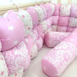 Комплект в кроватку Бомбон Дамаск Розовый-Звезды розовые 08.41 (12 предметов)