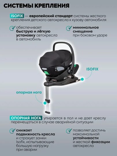 Автокресло Indigo TECHNO I-SIZE (0-13 кг) с базой и опорной ногой / черный