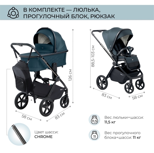 Коляска Sweet Baby Elegante 2 в 1 / Chrome Blue