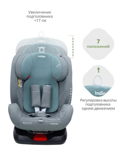 Автокресло Indigo TOURNEO isofix 0+1+2+3 (0-36 кг) / серо-зеленый