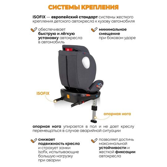 Автокресло детское Jovola JET 8.0 Isofix 0-36 кг с упором в пол / серый