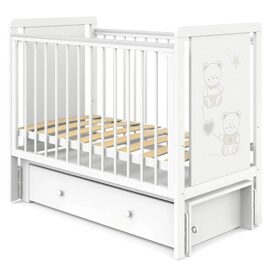 Кроватка Indigo Happy Friends маятник, ящик / белая аляска-мишки