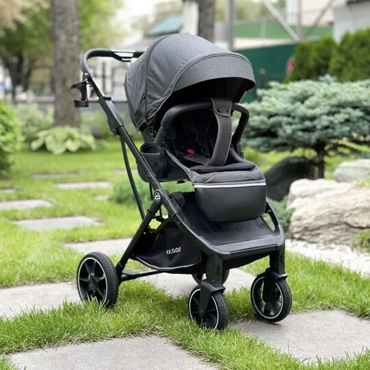 Прогулочная коляска LuxMom 740 реверсивный блок + рюкзак / Темно-серая