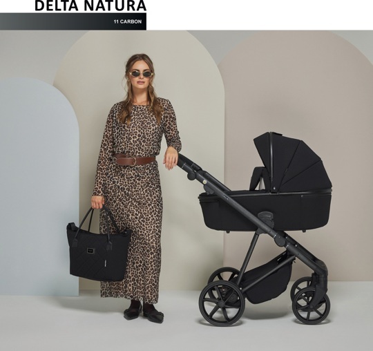 Коляска Adamex DELTA NATURA 3 в 1 / DN-11-CARBON (Черная ткань-черная рама)
