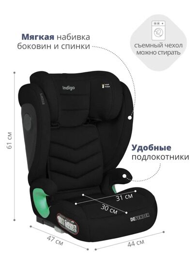 Автокресло Indigo DEFENDER isofix (15-36 кг) / черный