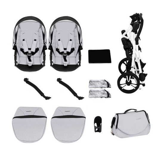 Прогулочная коляска для двойни BEBETTO-42 Sport Comfort / 02 (джинс) серая рама