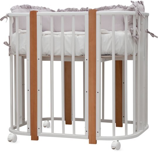 Кроватка Incanto Nuvola Lux 5 в 1 круглые ламели / Белый-Бук