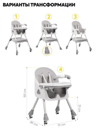 Стульчик для кормления Jovola Jelly S1 6-36 месяцев / светло-серый