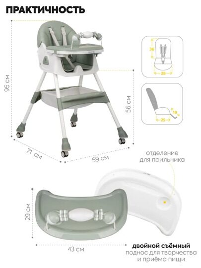 Стульчик для кормления Jovola Jelly S1 6-36 месяцев / зеленый-серый