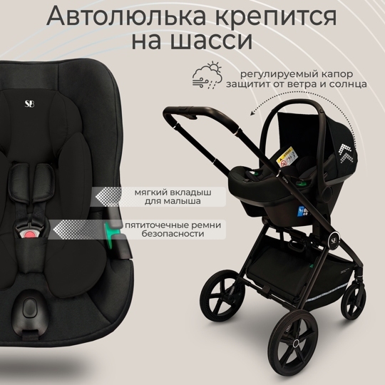 Коляска Sweet Baby Cupola 3 в 1 / Moon Black