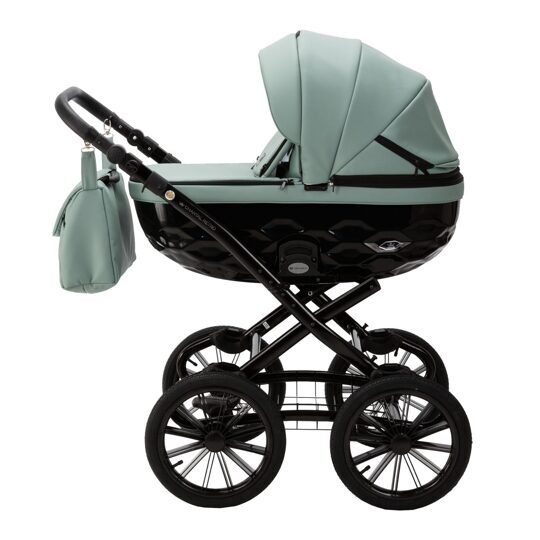 Коляска Adamex Chantal Retro Eco (Deluxe) 2 в 1 / SA20 СЕРО-ЗЕЛЕНАЯ КОЖА