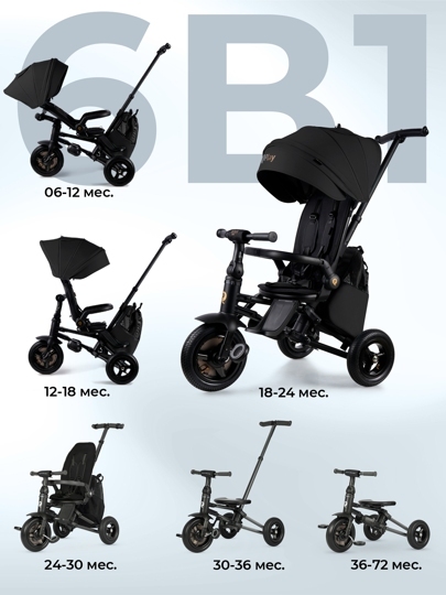 Велосипед трехколесный складной Qplay S702 SPRINTER MAX / Black (Oxford/Black)