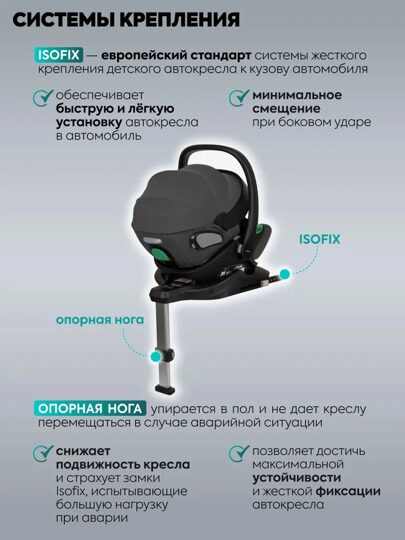 Автокресло Indigo TECHNO I-SIZE (0-13 кг) с базой и опорной ногой / серый