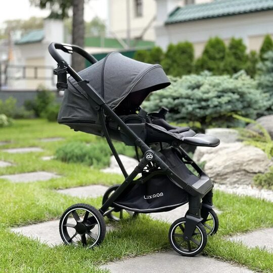 Прогулочная коляска LuxMom 740 реверсивный блок + рюкзак / Темно-серая