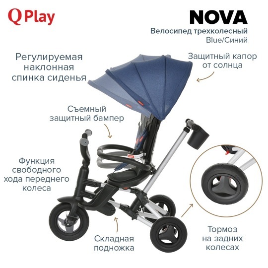 Детский складной трехколесный велосипед QPlay NOVA / Blue/Синий