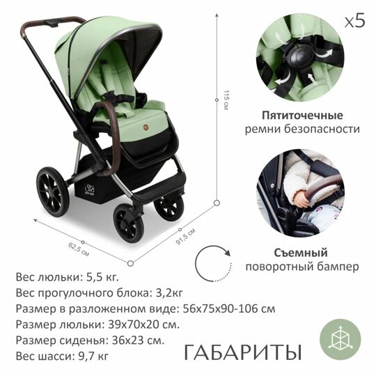 Коляска Sweet Baby RICCI 2 в 1 Mint