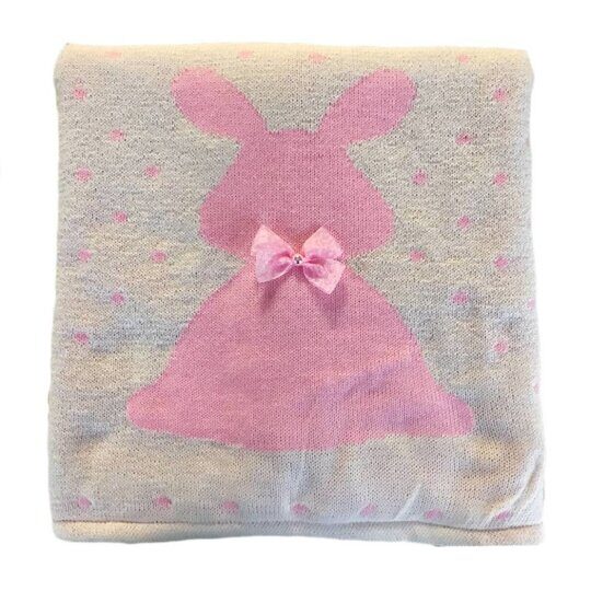 Одеяло-плед вязаный Mam-Baby Зайка с бантиком 95*95 без наполнителя белый/розовый