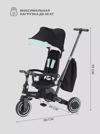 Детский трехколесный велосипед с ручкой MOWBaby TRIXIE MC055 / Black-green