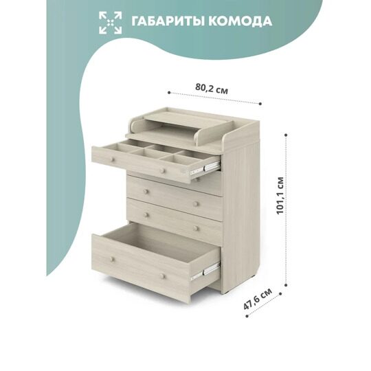 Пеленальный комод Атон LEO ЛДСП 800/5 с органайзером шимо светлый