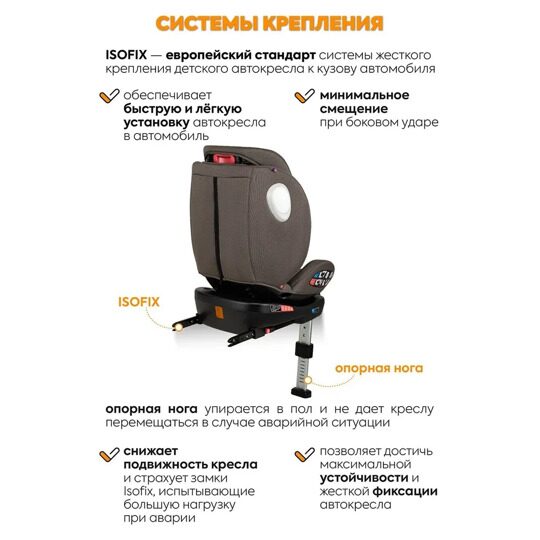 Автокресло детское Jovola JET 8.0 Isofix 0-36 кг с упором в пол / бежевый-коричневый