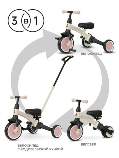 Велосипед трехколесный складной / беговел Qplay T80 Stager / Beige Pink