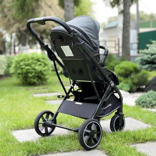 Прогулочная коляска LuxMom 740 реверсивный блок + рюкзак / Темно-серая