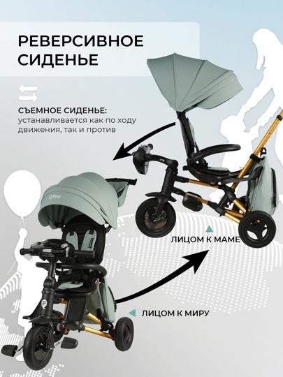 Складной трехколесный велосипед Qplay S700-17 RIDER SM Mint (Rub/Gold) (муз.панель)