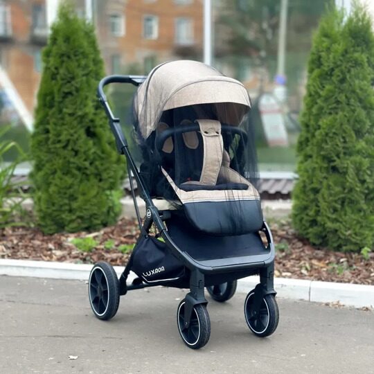 Прогулочная коляска LuxMom 740 реверсивный блок + рюкзак / Бежевая